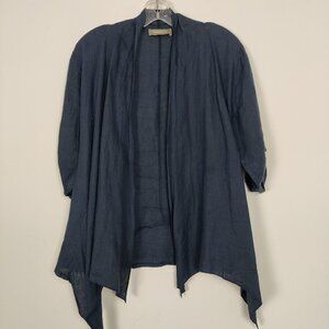 Mistica Italy Women's Open Front Cardigan Sz L Blue Asymmetric Linen Lightweight